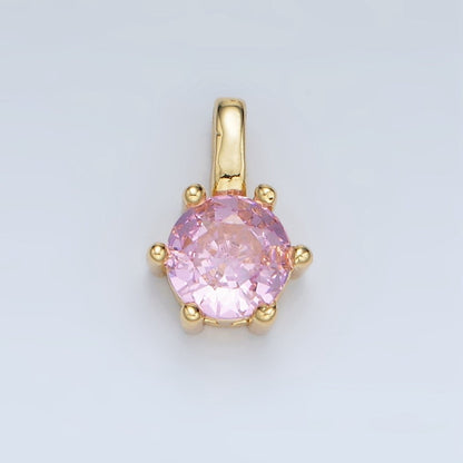 24K Gold Filled 11mm Round CZ Personalized Birthstone Pendant in Gold &amp; Silver | AA923 - AA938