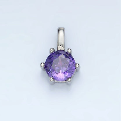 24K Gold Filled 11mm Round CZ Personalized Birthstone Pendant in Gold &amp; Silver | AA923 - AA938