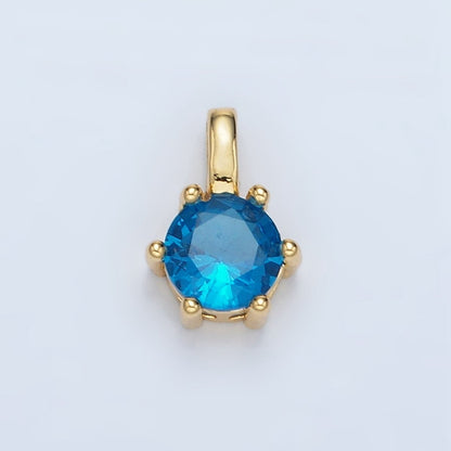 24K Gold Filled 11mm Round CZ Personalized Birthstone Pendant in Gold &amp; Silver | AA923 - AA938