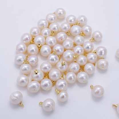 24K Gold Filled 11mm White Freshwater Pearl Button Round Charm | P1882