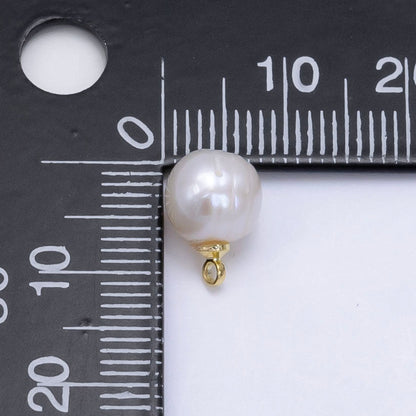 24K Gold Filled 11mm White Freshwater Pearl Button Round Charm | P1882