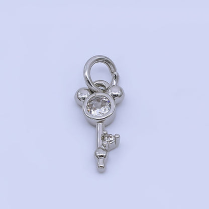 24K Gold Filled 12.5mm Clear CZ Mouse Key Charm in Gold &amp; Silver | AJ-00473