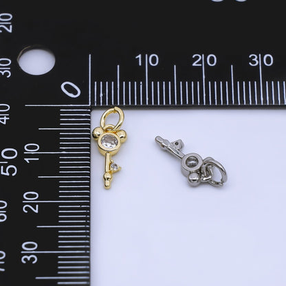 24K Gold Filled 12.5mm Clear CZ Mouse Key Charm in Gold &amp; Silver | AJ-00473