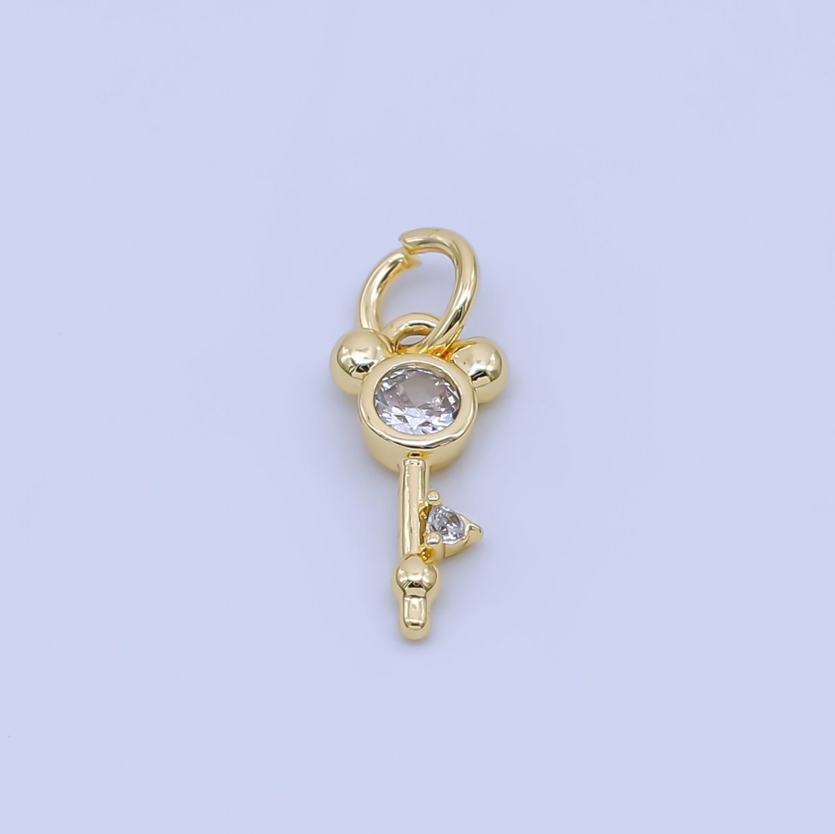 24K Gold Filled 12.5mm Clear CZ Mouse Key Charm in Gold &amp; Silver | AJ-00473