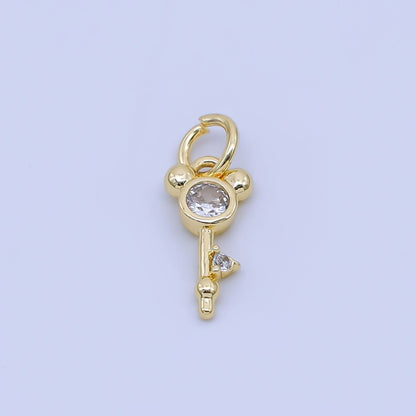 24K Gold Filled 12.5mm Clear CZ Mouse Key Charm in Gold &amp; Silver | AJ-00473