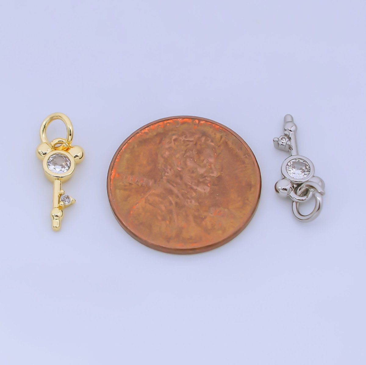 24K Gold Filled 12.5mm Clear CZ Mouse Key Charm in Gold &amp; Silver | AJ-00473