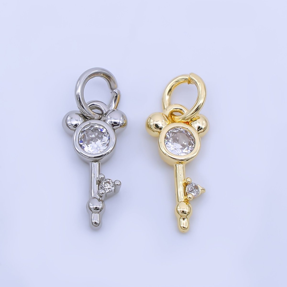 24K Gold Filled 12.5mm Clear CZ Mouse Key Charm in Gold &amp; Silver | AJ-00473