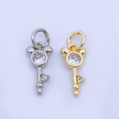 24K Gold Filled 12.5mm Clear CZ Mouse Key Charm in Gold &amp; Silver | AJ-00473