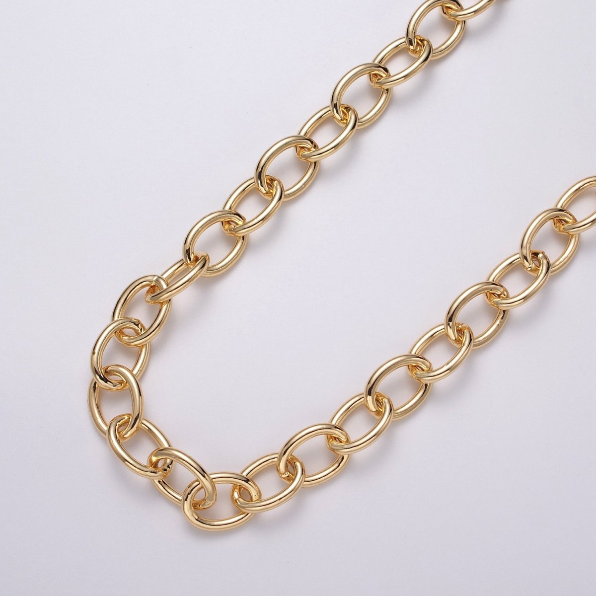 24K Gold Filled 12.5mm Oval Cable Unfinished Statement Chain by Yard in Gold &amp; Silver | ROLL-1067, ROLL-1077
