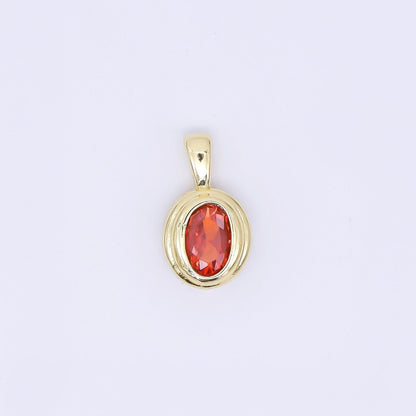 24K Gold Filled 12.5mm Pink, Purple, Clear, Orange CZ Bezel Outline Oval Pendant | AH479 AH480