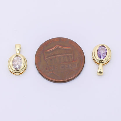 24K Gold Filled 12.5mm Pink, Purple, Clear, Orange CZ Bezel Outline Oval Pendant | AH479 AH480