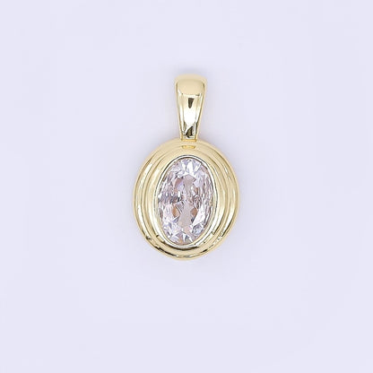 24K Gold Filled 12.5mm Pink, Purple, Clear, Orange CZ Bezel Outline Oval Pendant | AH479 AH480