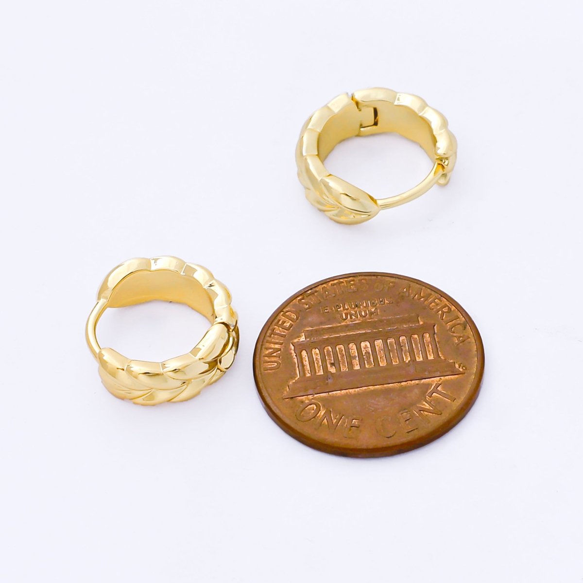 24K Gold Filled 12.5mm Minimalist Leaf Huggie Earrings in Gold &amp; Silver | AB1616 AB1615