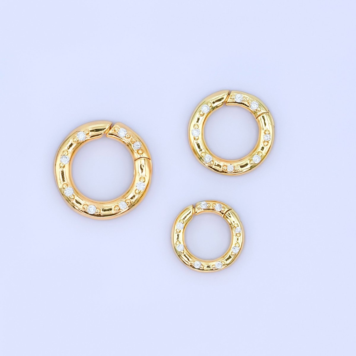 24K Gold Filled 12mm, 14mm, 16mm Clear CZ Dotted Round Pull Gate Findings in Gold &amp; Silver | Z1051 - Z1053