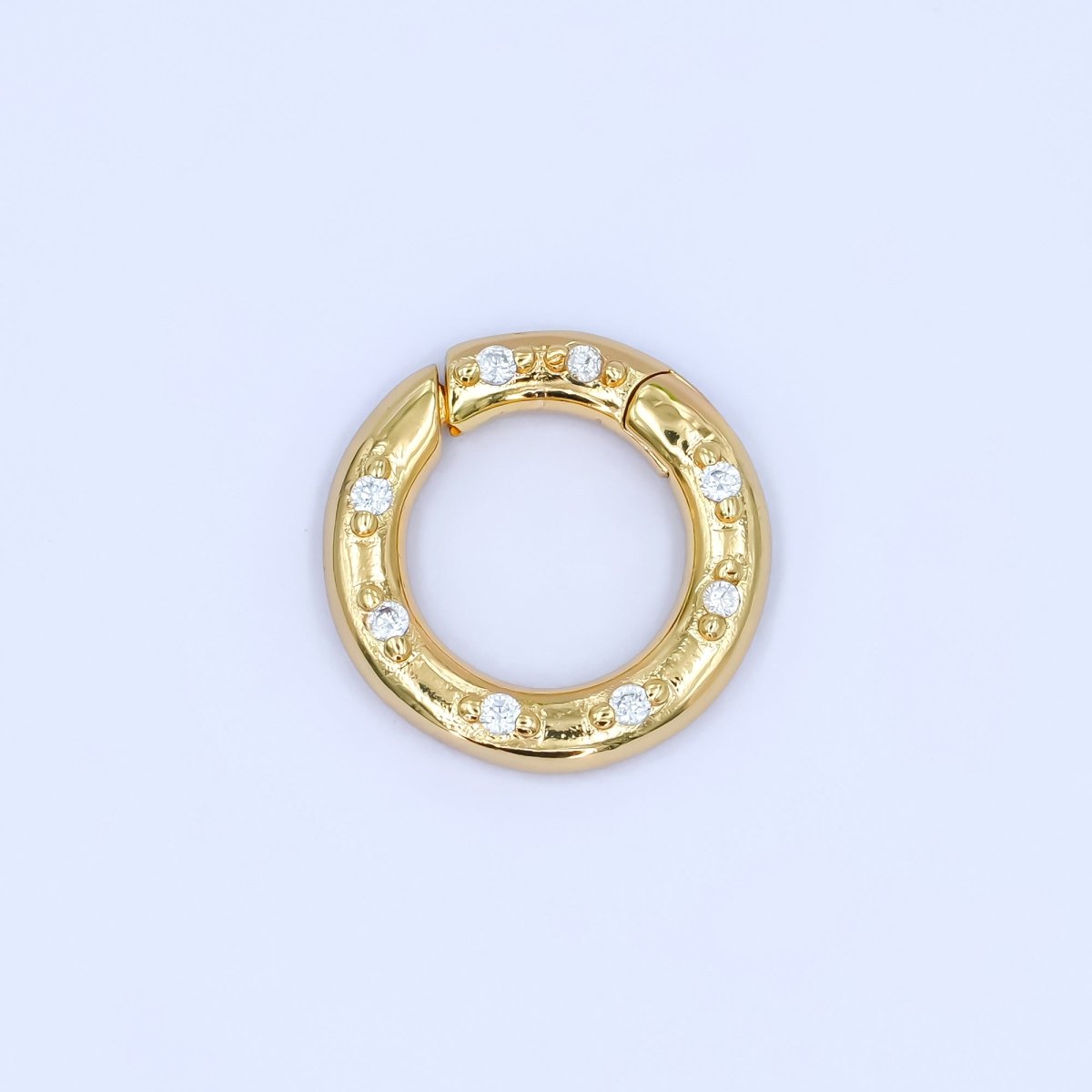 24K Gold Filled 12mm, 14mm, 16mm Clear CZ Dotted Round Pull Gate Findings in Gold &amp; Silver | Z1051 - Z1053