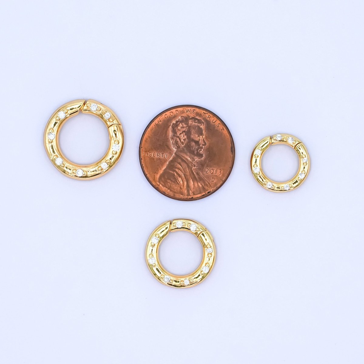 24K Gold Filled 12mm, 14mm, 16mm Clear CZ Dotted Round Pull Gate Findings in Gold &amp; Silver | Z1051 - Z1053
