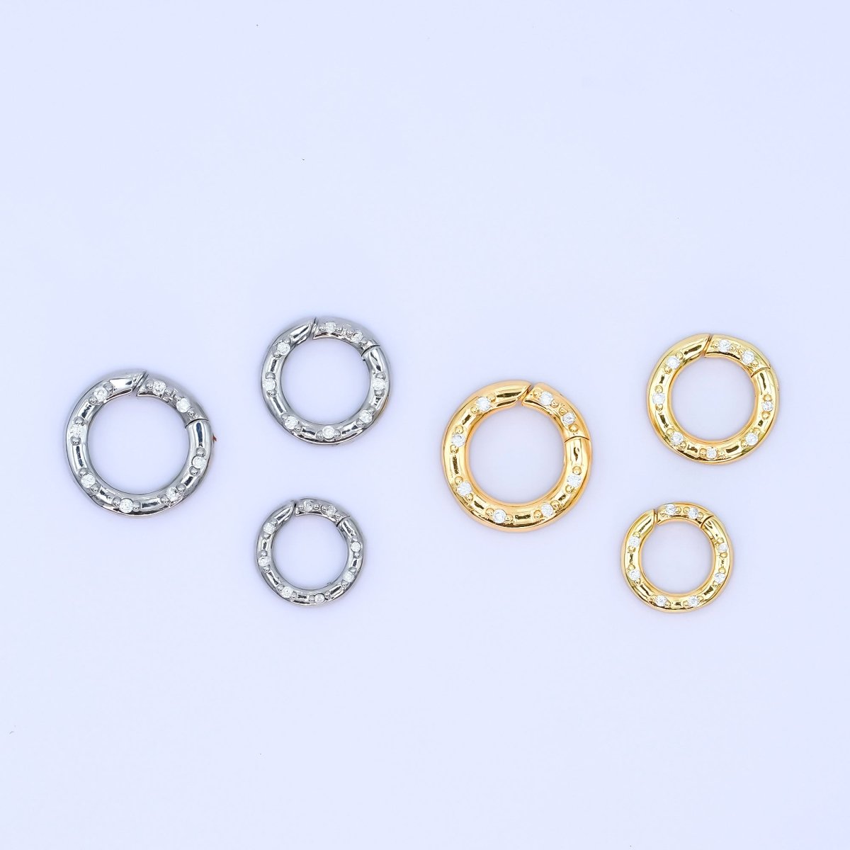 24K Gold Filled 12mm, 14mm, 16mm Clear CZ Dotted Round Pull Gate Findings in Gold &amp; Silver | Z1051 - Z1053