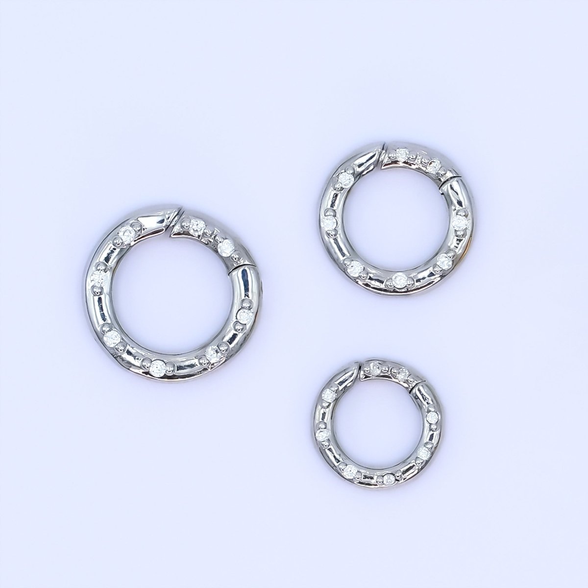 24K Gold Filled 12mm, 14mm, 16mm Clear CZ Dotted Round Pull Gate Findings in Gold &amp; Silver | Z1051 - Z1053