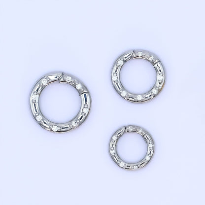 24K Gold Filled 12mm, 14mm, 16mm Clear CZ Dotted Round Pull Gate Findings in Gold &amp; Silver | Z1051 - Z1053