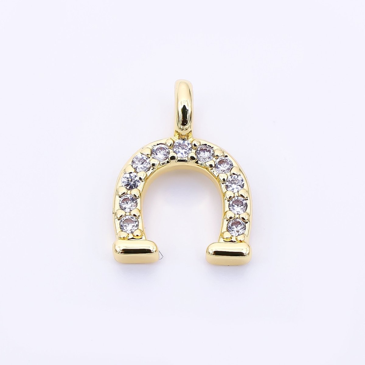 24K Gold Filled 12mm Black, Clear, Blue, Red Micro Paved CZ Horseshoe Mini Charm | AH557 - AH558