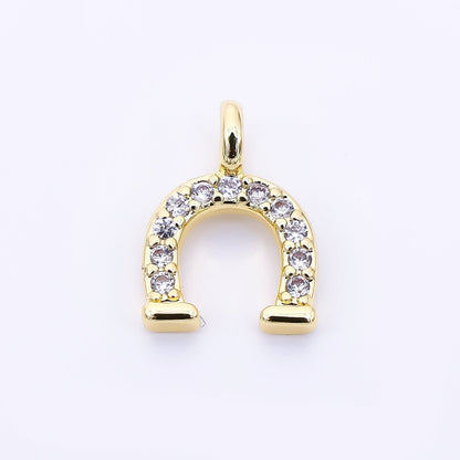 24K Gold Filled 12mm Black, Clear, Blue, Red Micro Paved CZ Horseshoe Mini Charm | AH557 - AH558