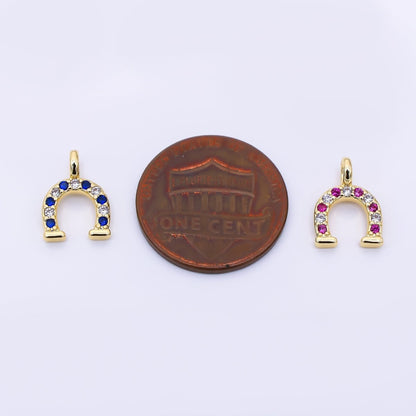 24K Gold Filled 12mm Black, Clear, Blue, Red Micro Paved CZ Horseshoe Mini Charm | AH557 - AH558