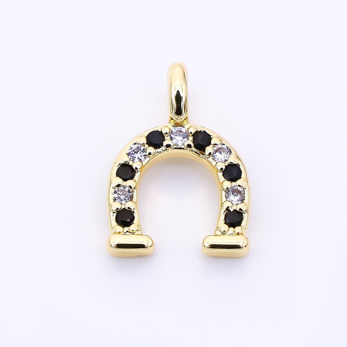 24K Gold Filled 12mm Black, Clear, Blue, Red Micro Paved CZ Horseshoe Mini Charm | AH557 - AH558