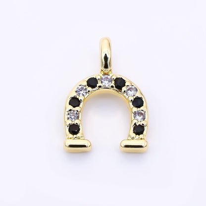 24K Gold Filled 12mm Black, Clear, Blue, Red Micro Paved CZ Horseshoe Mini Charm | AH557 - AH558