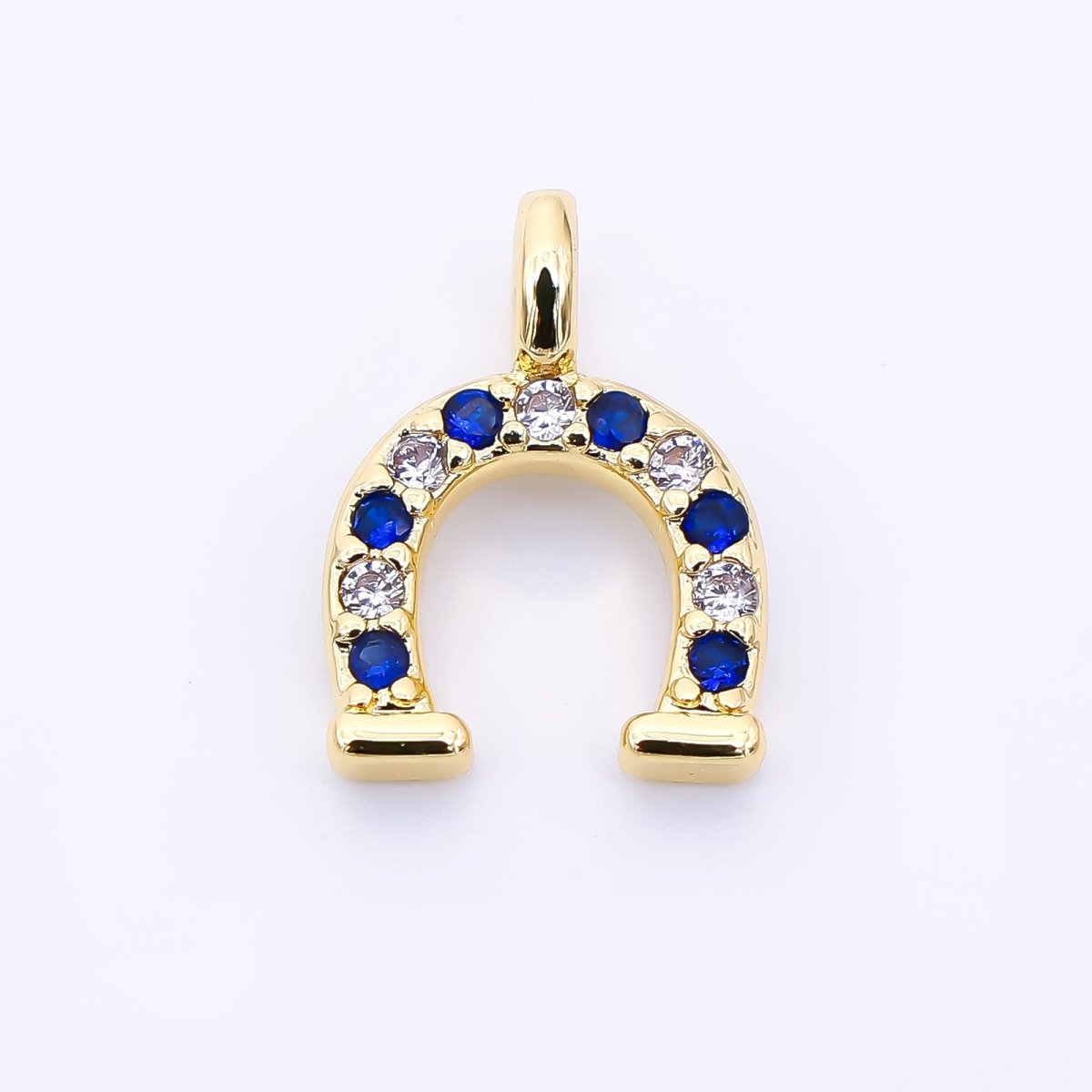 24K Gold Filled 12mm Black, Clear, Blue, Red Micro Paved CZ Horseshoe Mini Charm | AH557 - AH558
