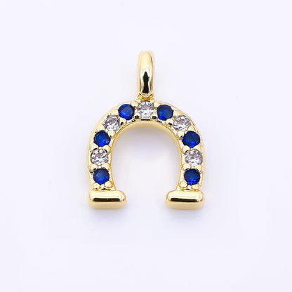 24K Gold Filled 12mm Black, Clear, Blue, Red Micro Paved CZ Horseshoe Mini Charm | AH557 - AH558