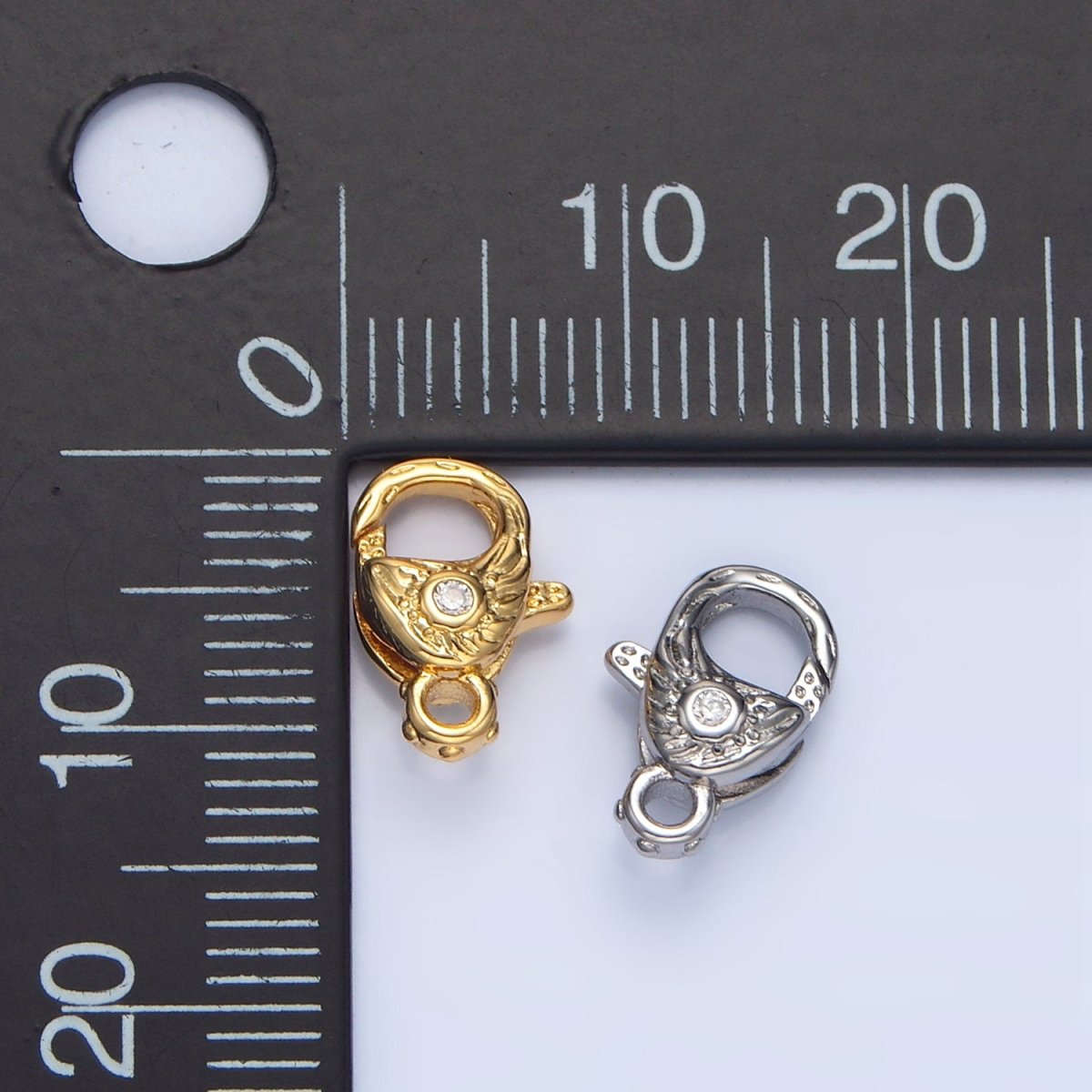 24K Gold Filled 12mm Clear CZ Hammered Lobster Claw Clasps Closure Findings in Gold &amp; Silver | Z965