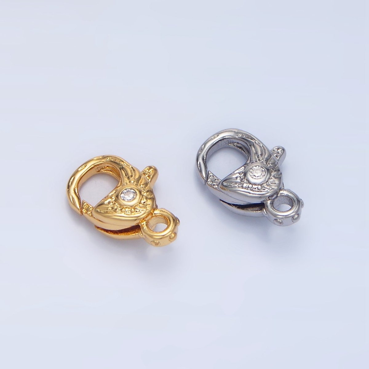 24K Gold Filled 12mm Clear CZ Hammered Lobster Claw Clasps Closure Findings in Gold &amp; Silver | Z965