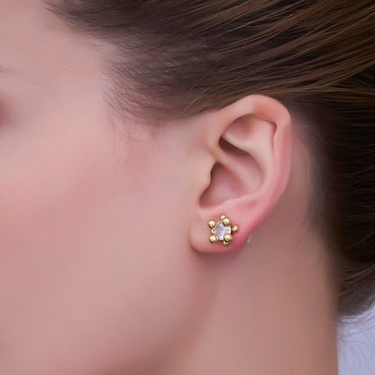 24K Gold Filled 12mm Clear CZ Round Bead Stud Earrings in Gold &amp; Silver | AI486 AI487