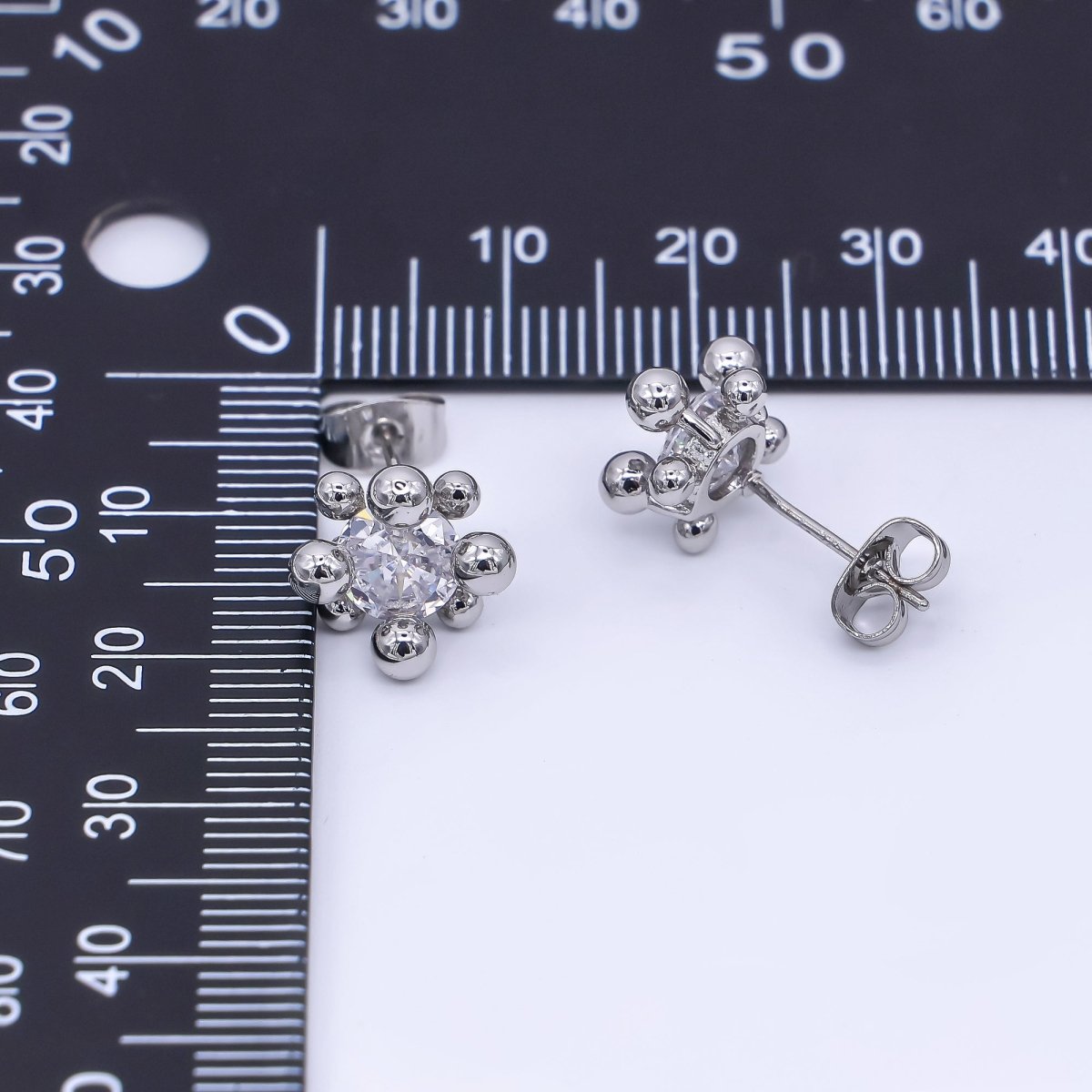 24K Gold Filled 12mm Clear CZ Round Bead Stud Earrings in Gold &amp; Silver | AI486 AI487