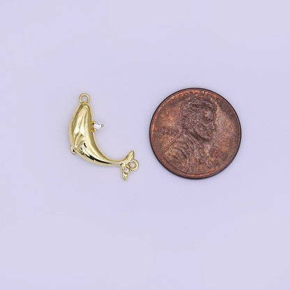 24K Gold Filled 12mm Clear CZ Sea Fish Whale Charm | Y051