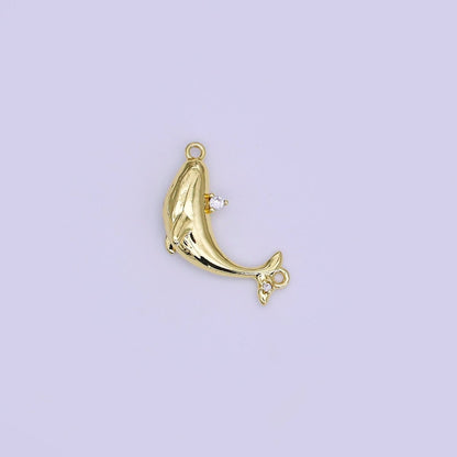 24K Gold Filled 12mm Clear CZ Sea Fish Whale Charm | Y051
