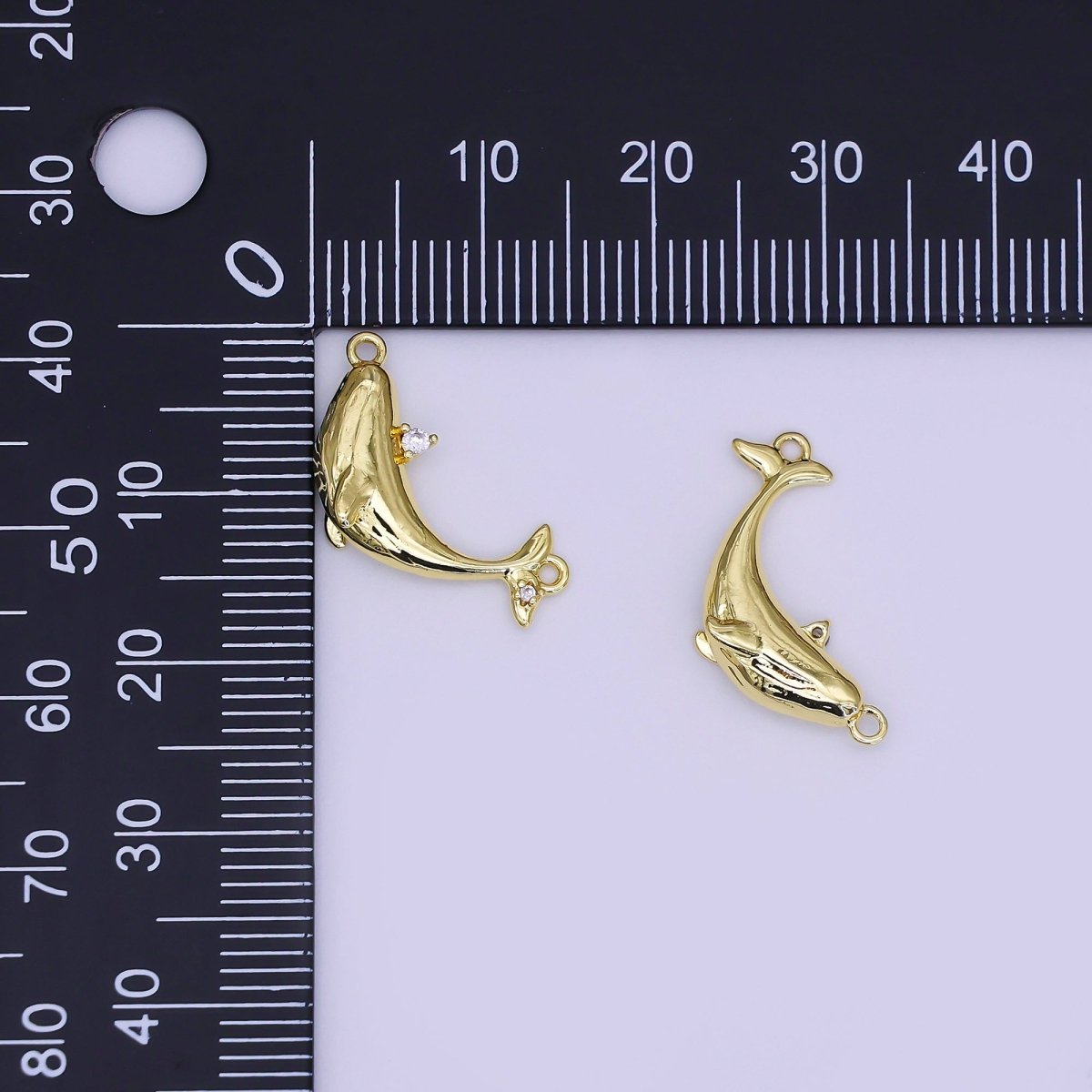 24K Gold Filled 12mm Clear CZ Sea Fish Whale Charm | Y051
