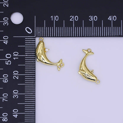 24K Gold Filled 12mm Clear CZ Sea Fish Whale Charm | Y051