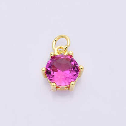 24K Gold Filled 12mm CZ Round Hexagon Prongs Personalized Charm | Charms-00173 ~ Charms-00182