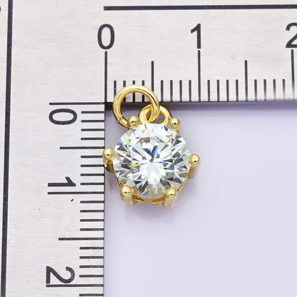24K Gold Filled 12mm CZ Round Hexagon Prongs Personalized Charm | Charms-00173 ~ Charms-00182