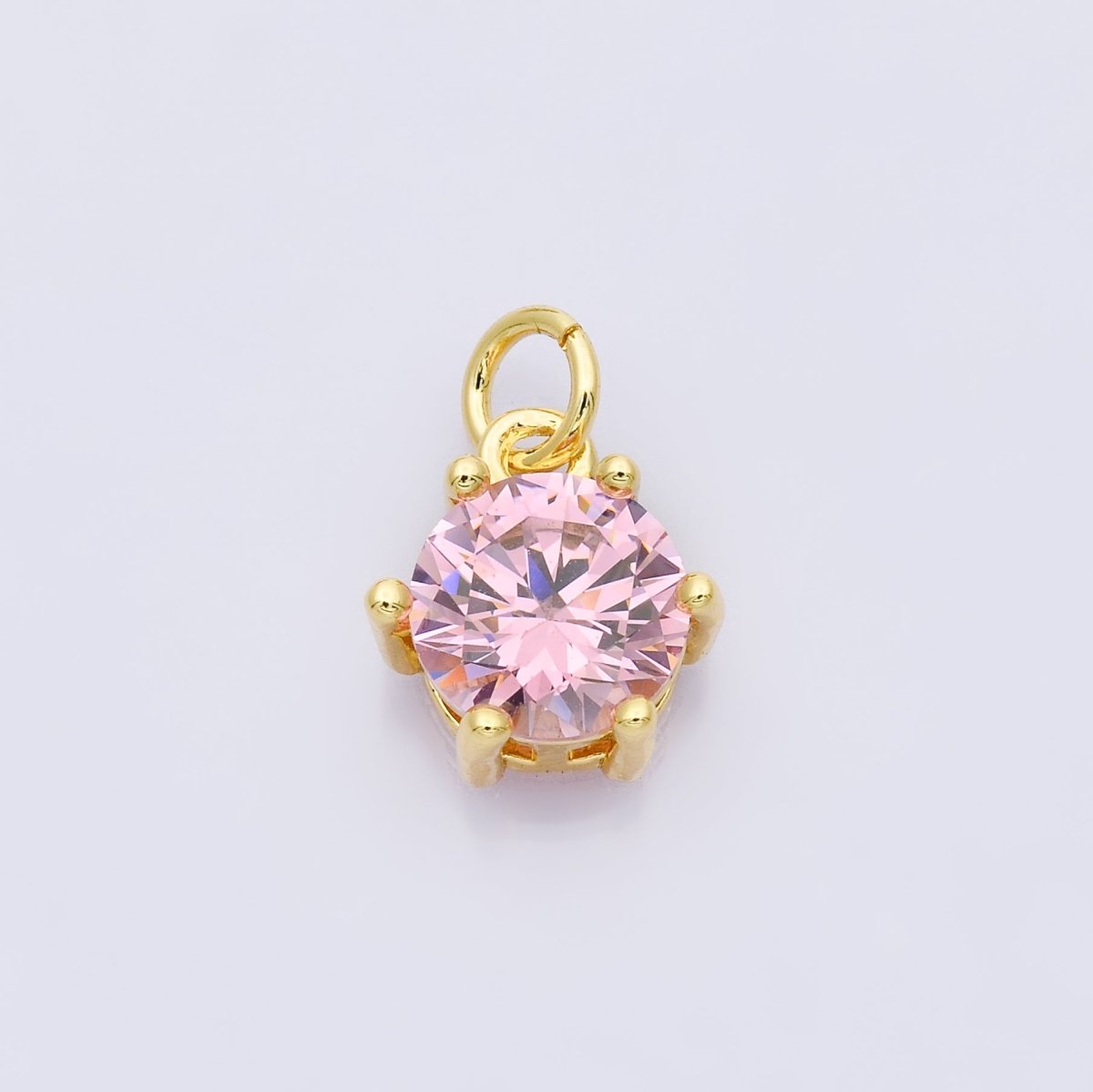 24K Gold Filled 12mm CZ Round Hexagon Prongs Personalized Charm | Charms-00173 ~ Charms-00182