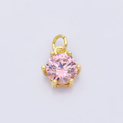 24K Gold Filled 12mm CZ Round Hexagon Prongs Personalized Charm | Charms-00173 ~ Charms-00182
