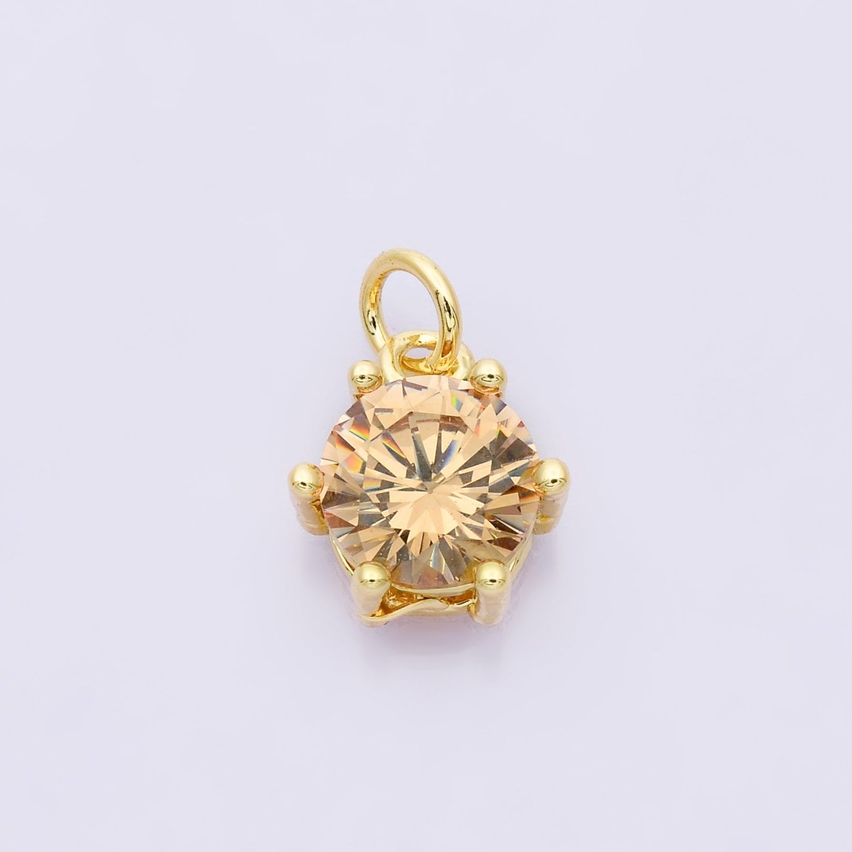 24K Gold Filled 12mm CZ Round Hexagon Prongs Personalized Charm | Charms-00173 ~ Charms-00182