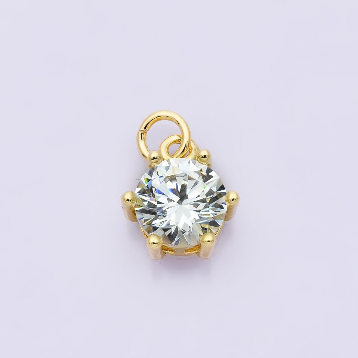 24K Gold Filled 12mm CZ Round Hexagon Prongs Personalized Charm | Charms-00173 ~ Charms-00182