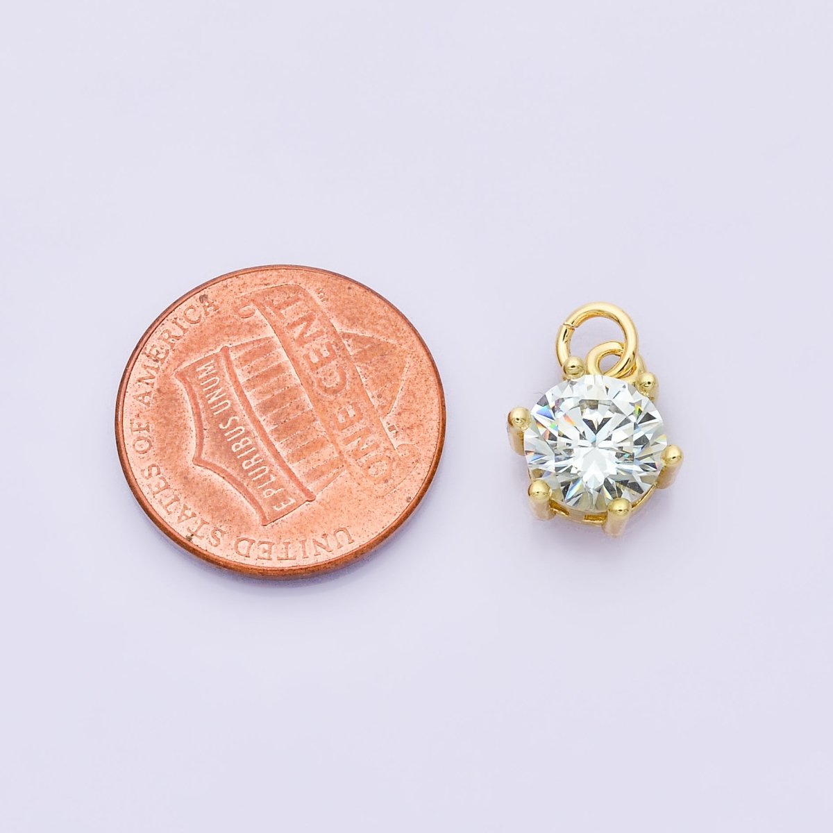 24K Gold Filled 12mm CZ Round Hexagon Prongs Personalized Charm | Charms-00173 ~ Charms-00182
