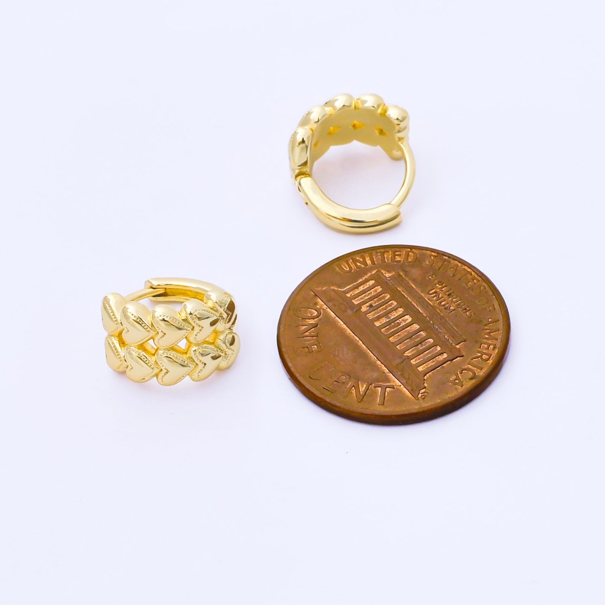 24K Gold Filled 12mm Double Row Heart Huggie Earrings in Gold &amp; Silver | AB1611 AB1612