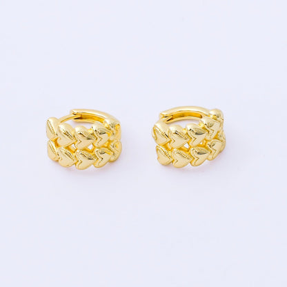 24K Gold Filled 12mm Double Row Heart Huggie Earrings in Gold &amp; Silver | AB1611 AB1612