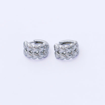 24K Gold Filled 12mm Double Row Heart Huggie Earrings in Gold &amp; Silver | AB1611 AB1612