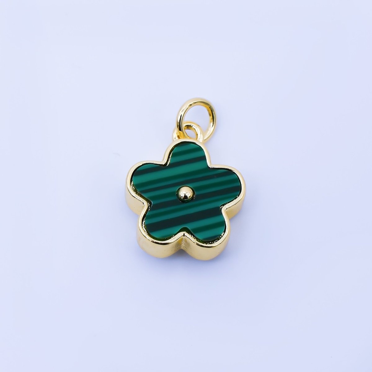 24K Gold Filled 12mm Double Sided Daisy Charm Malachite Flower Jewelry | AF1620