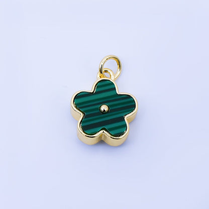 24K Gold Filled 12mm Double Sided Daisy Charm Malachite Flower Jewelry | AF1620